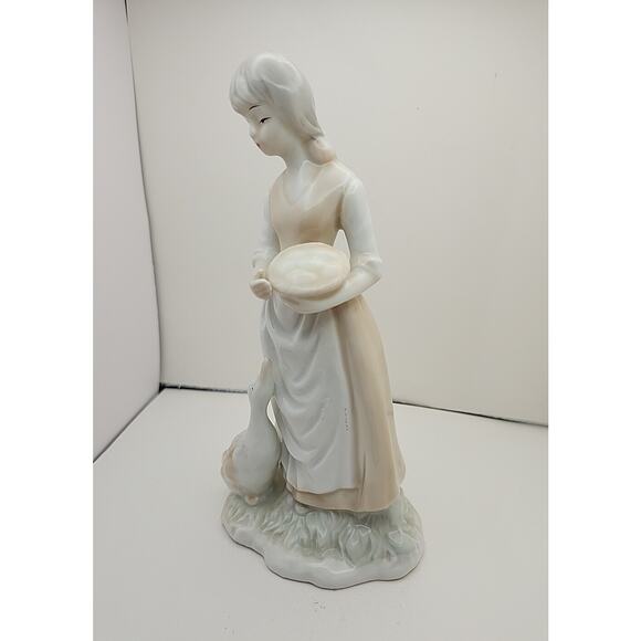 Vtg Porcelain Hand Painted Girl with Goose & Basket of Eggs Figurine 8" Tall - Picture 2 of 6